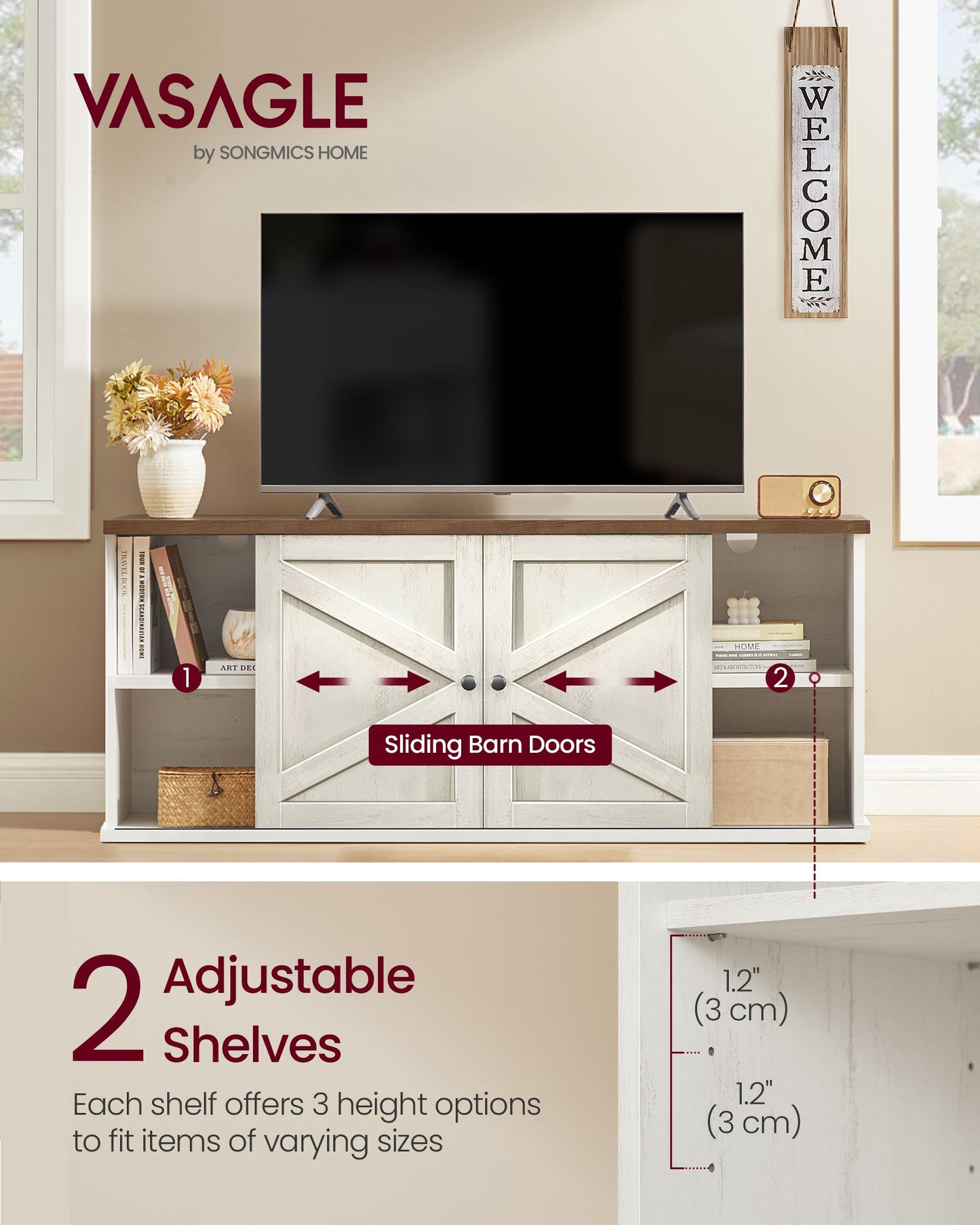 VASAGLE Farmhouse TV Stand for Tvs Up to 65 Inches
