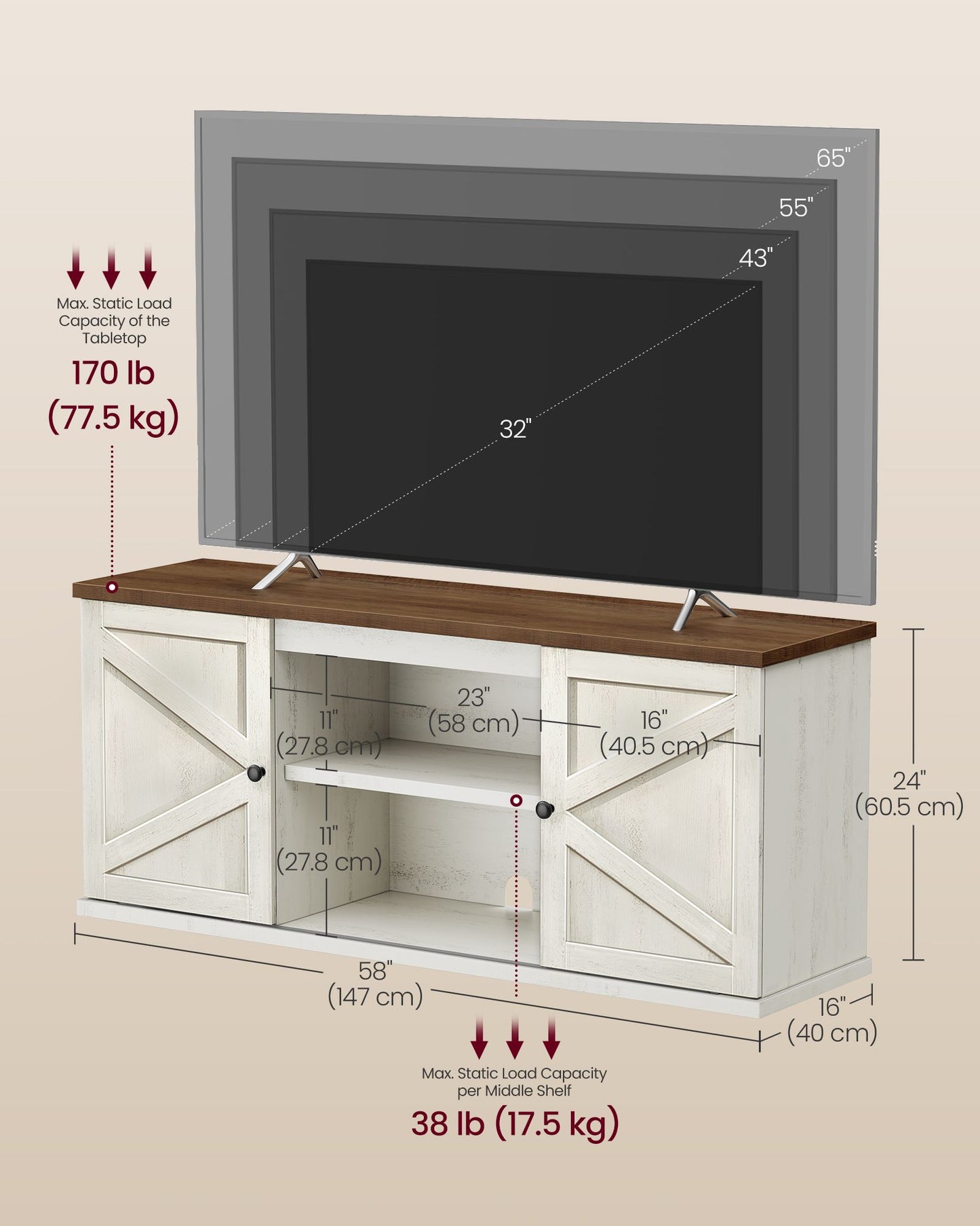 VASAGLE Farmhouse TV Stand for Tvs Up to 65 Inches