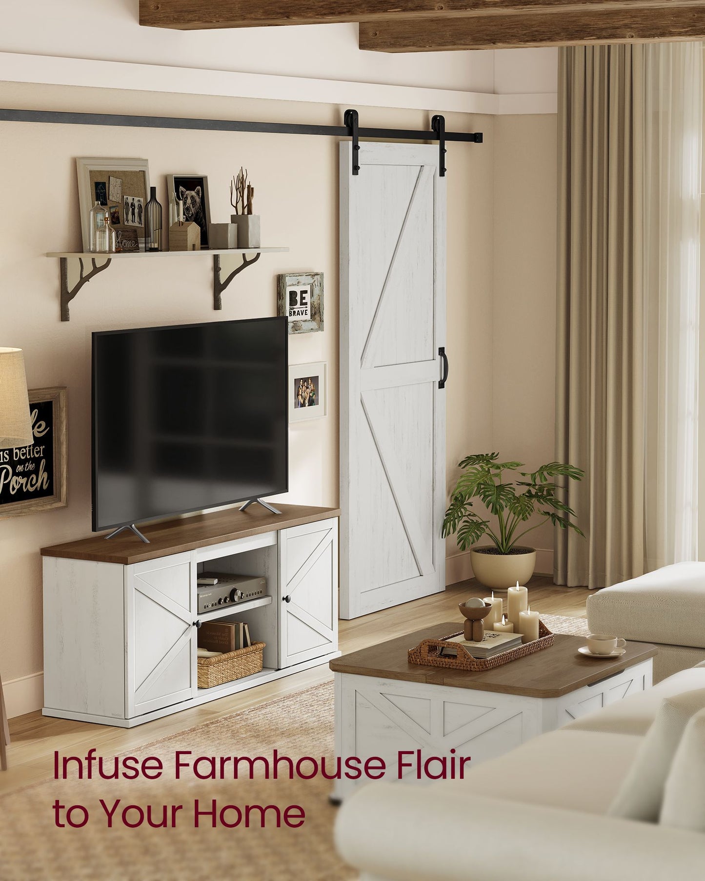 VASAGLE Farmhouse TV Stand for Tvs Up to 65 Inches