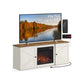 VASAGLE Farmhouse TV Stand with Storage Cabinets and Sliding Barn Doors – Rustic White, Honey Brown – 58"L x 16"W x 24"H