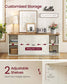 VASAGLE Farmhouse TV Stand with Storage Cabinets and Sliding Barn Doors – Rustic White, Honey Brown – 58"L x 16"W x 24"H