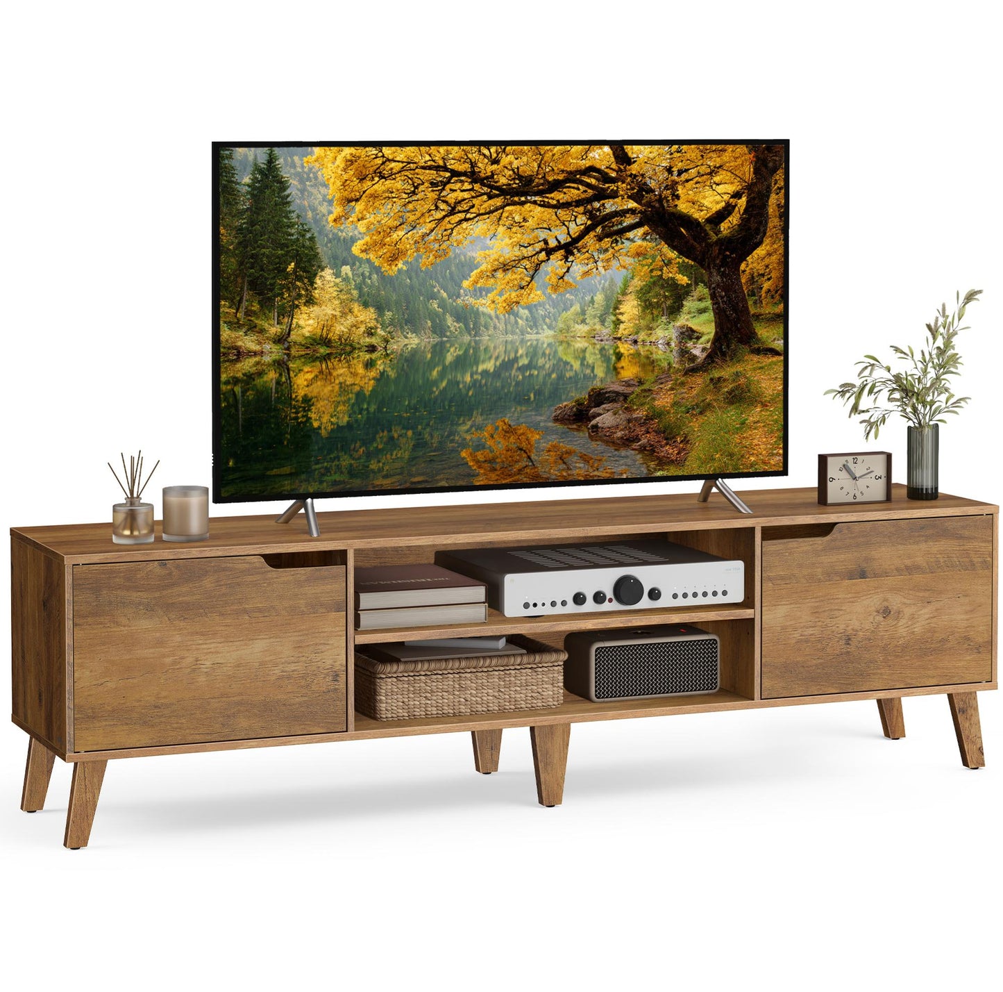 VASAGLE TV Stand for 80" TV – Honey Brown
