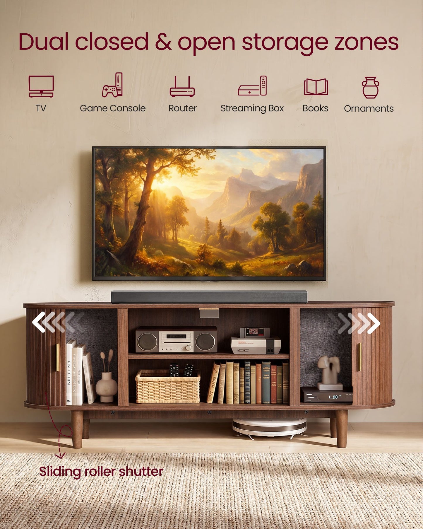 VASAGLE TV Stand for 65-Inch Tvs – Chestnut Walnut