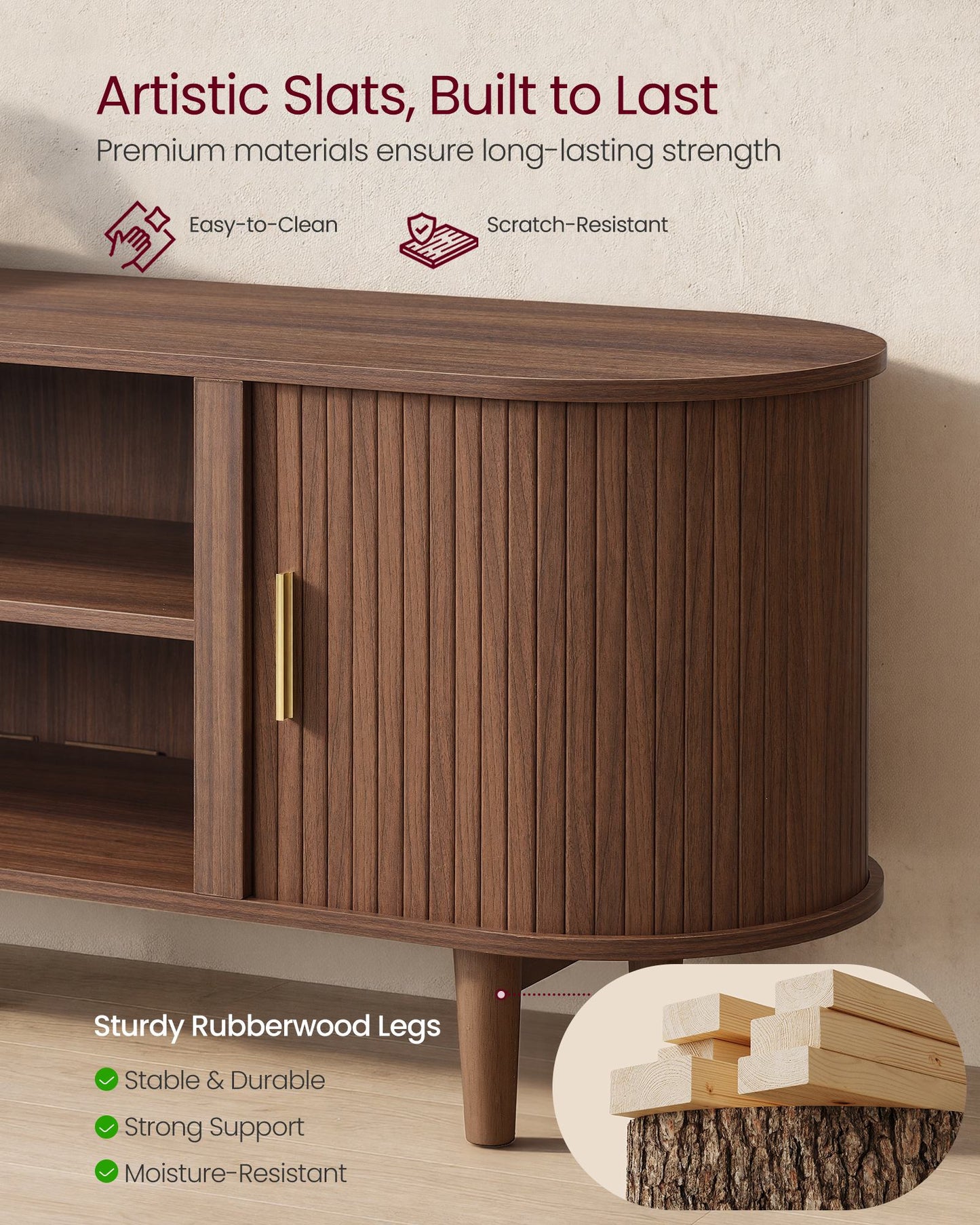 VASAGLE TV Stand for 65-Inch Tvs – Chestnut Walnut