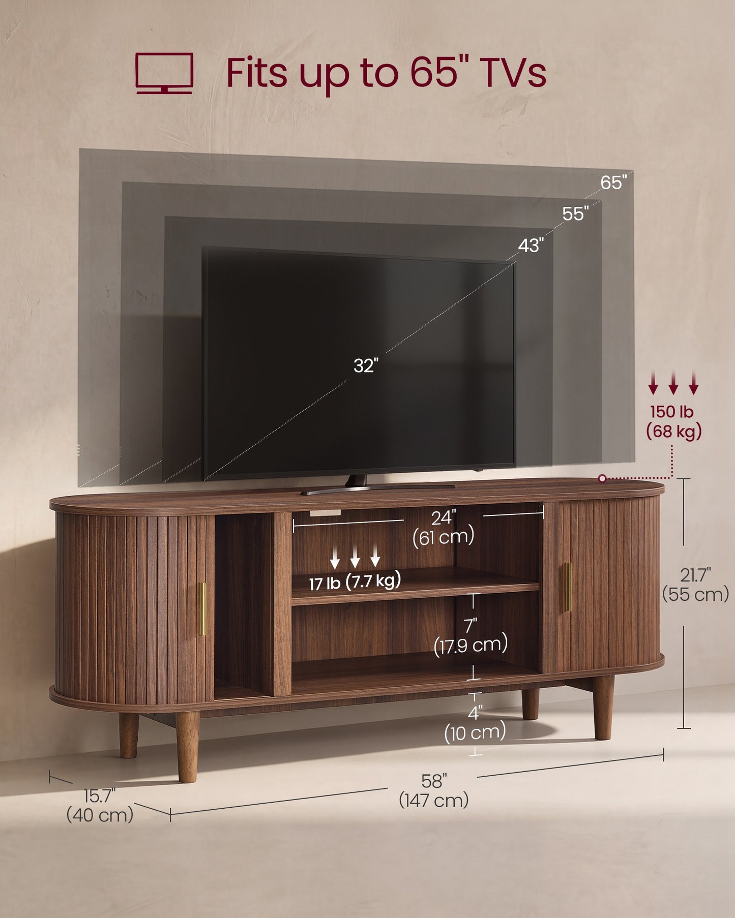 VASAGLE TV Stand for 65-Inch Tvs – Chestnut Walnut