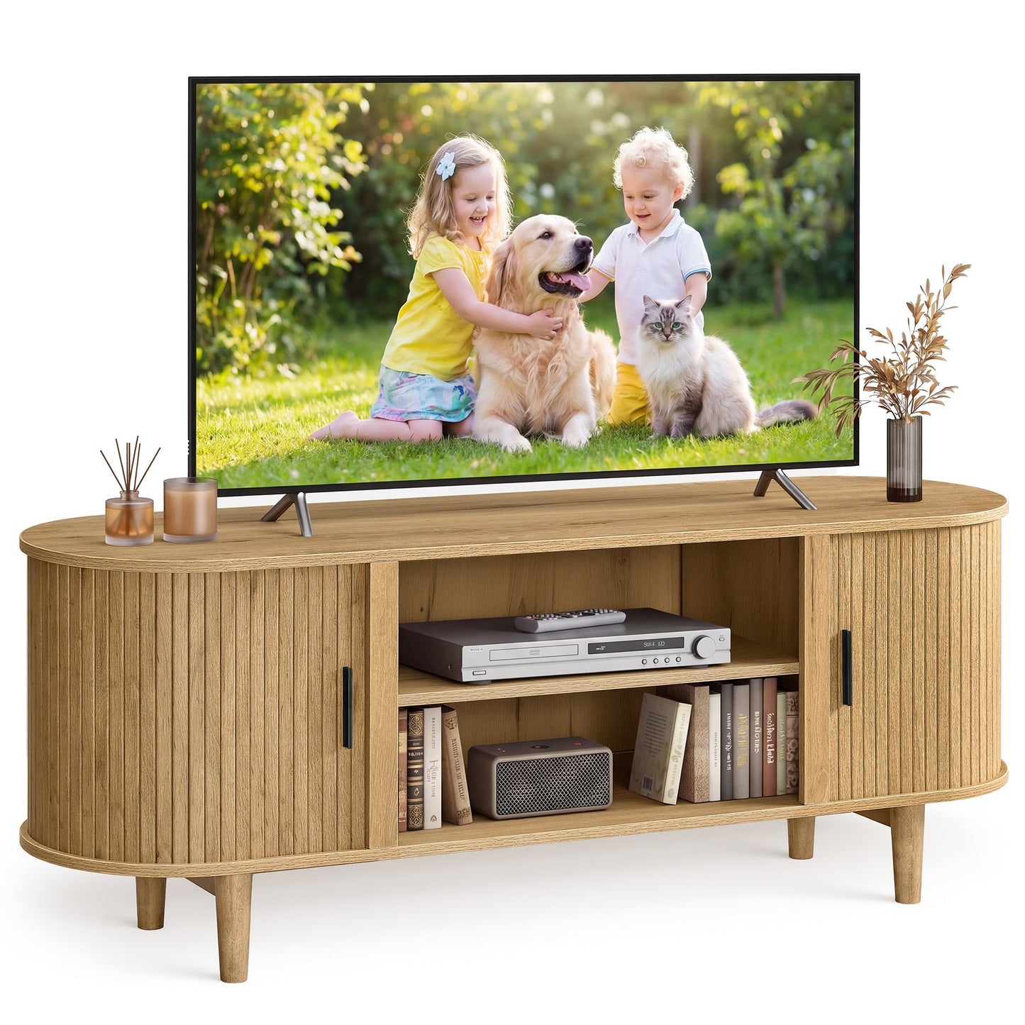 VASAGLE TV Stand for 65-Inch Tvs – Sand Brown