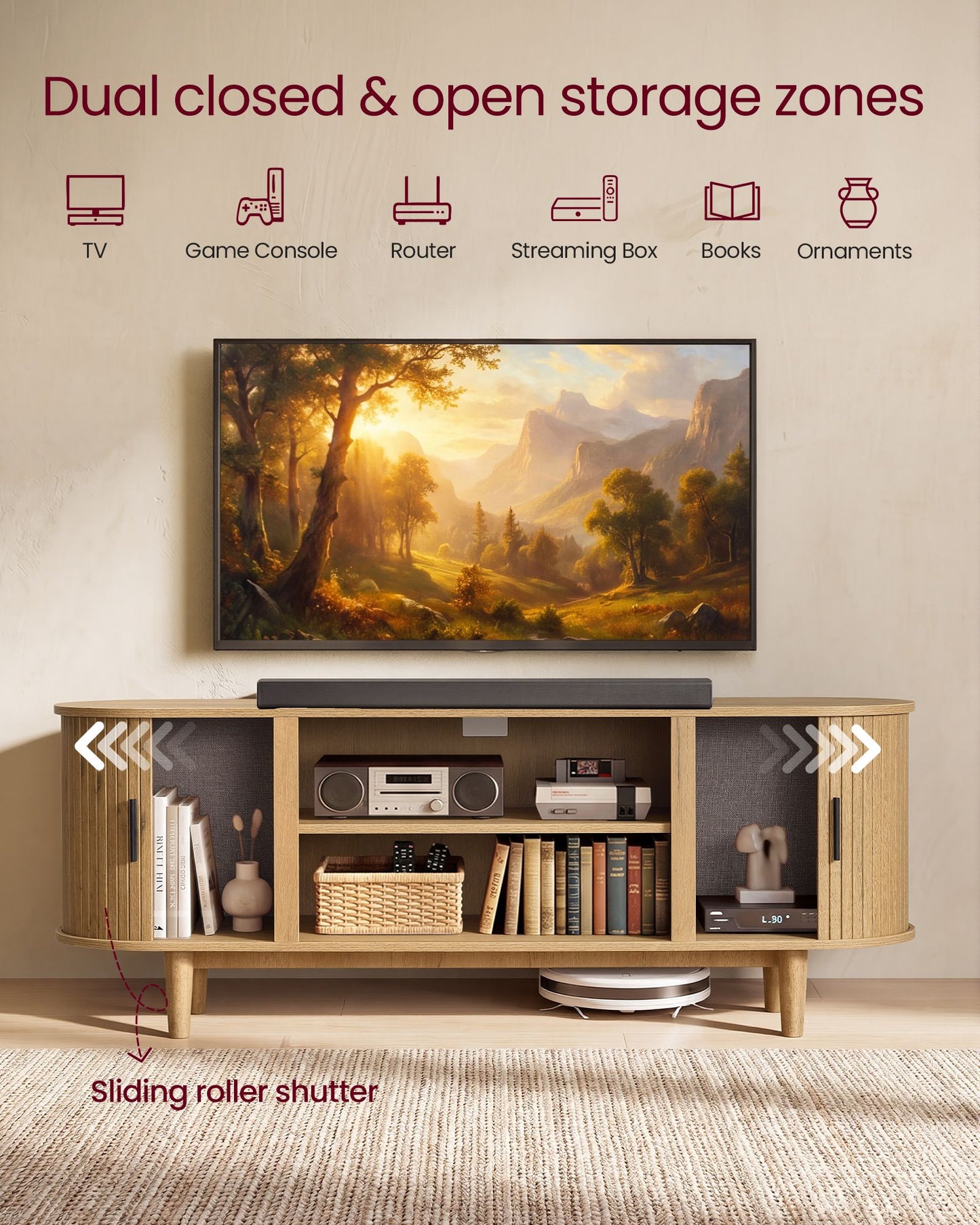 VASAGLE TV Stand for 65-Inch Tvs – Sand Brown