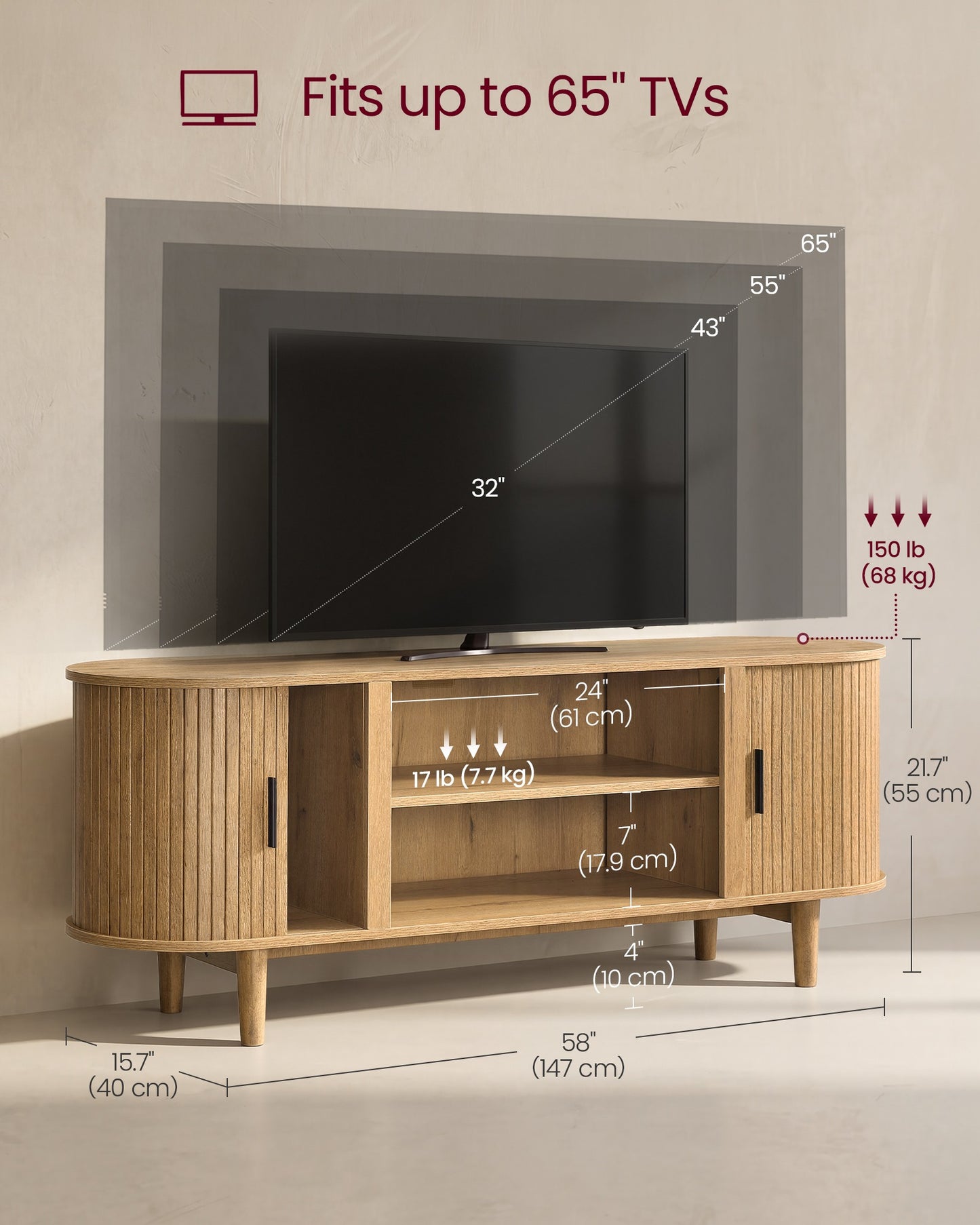 VASAGLE TV Stand for 65-Inch Tvs – Sand Brown