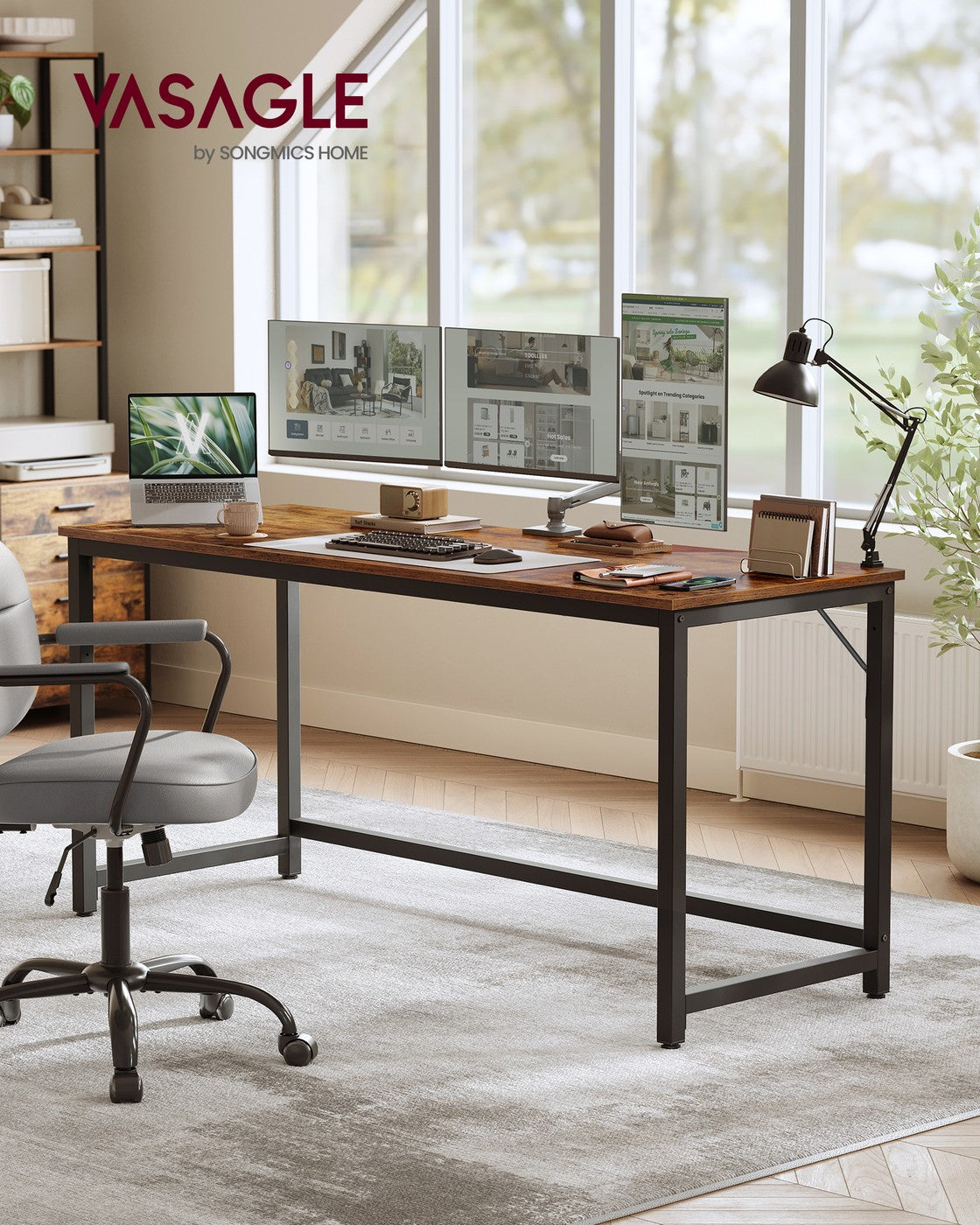VASAGLE Particleboard Gaming Table with Steel Frame – Rustic Brown, Matte Black