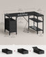 VASAGLE L Shaped Computer Desk with Drawers – Ebony Black and Matte Black – 47.2 x 31.5 x 29.9 inch