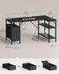 VASAGLE L Shaped Computer Desk with Drawers – Ebony Black and Matte Black – 53.1 x 31.5 x 29.9 inch