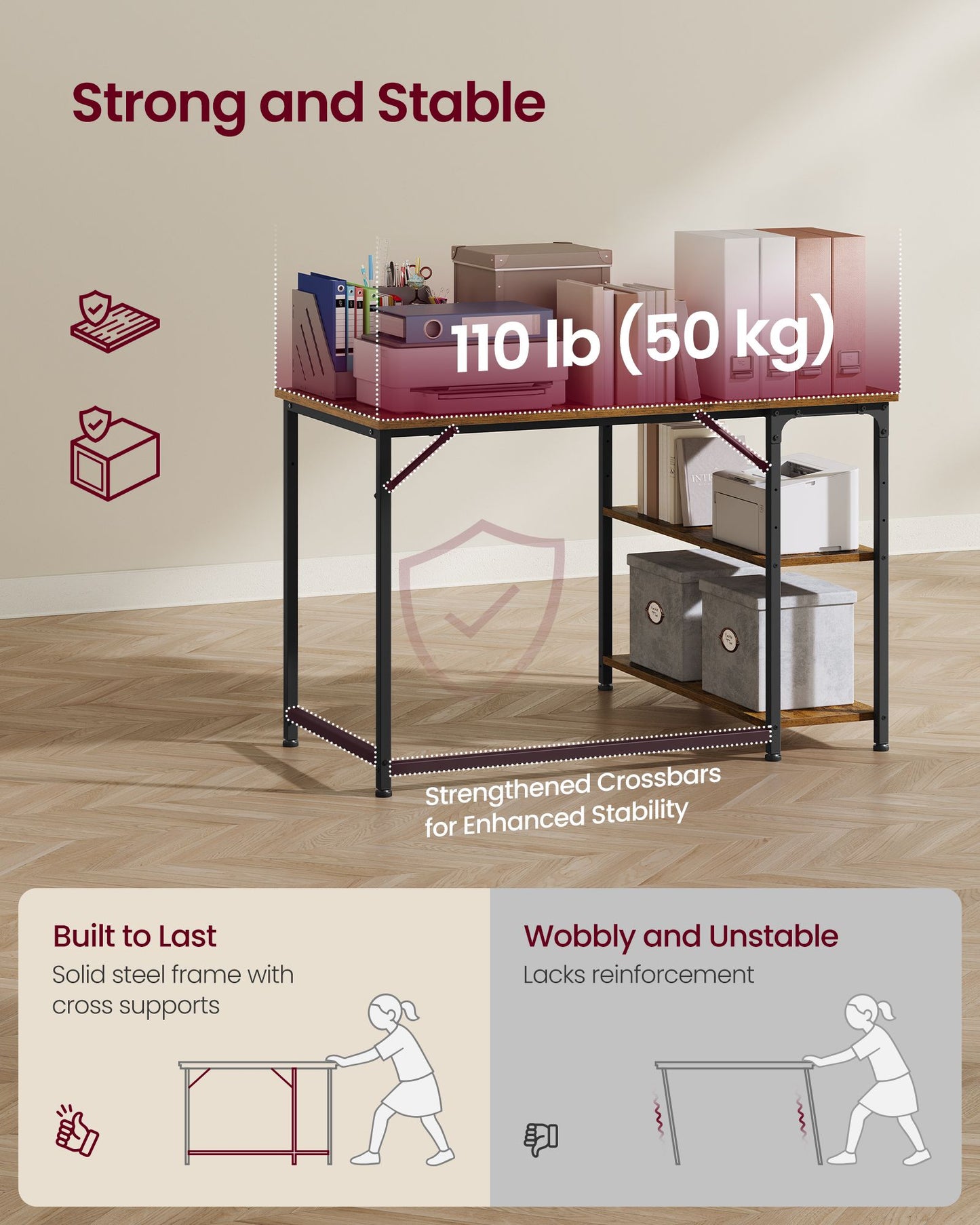 VASAGLE L-Shaped Computer Desk with Reversible Shelves Gaming Set Up, 39.4 X 31.5 X 29.9 in – Rustic Brown and Matte Black