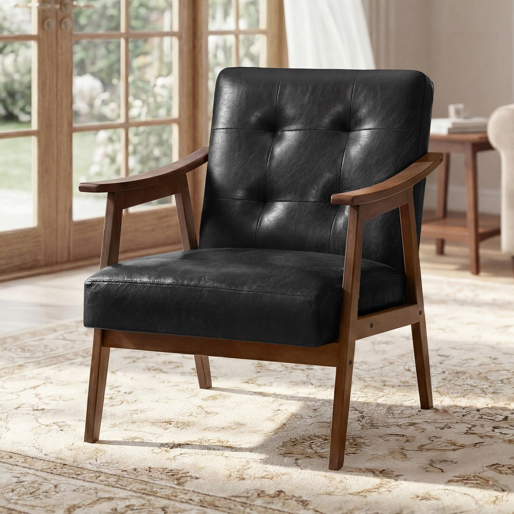 VASAGLE Accent Chair, PU Leather, Button Tufted, Black