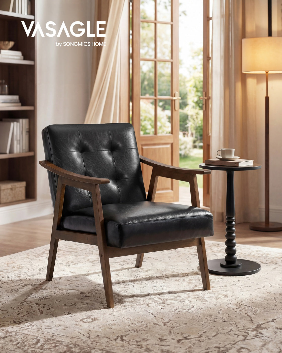 VASAGLE Accent Chair, PU Leather, Button Tufted, Black