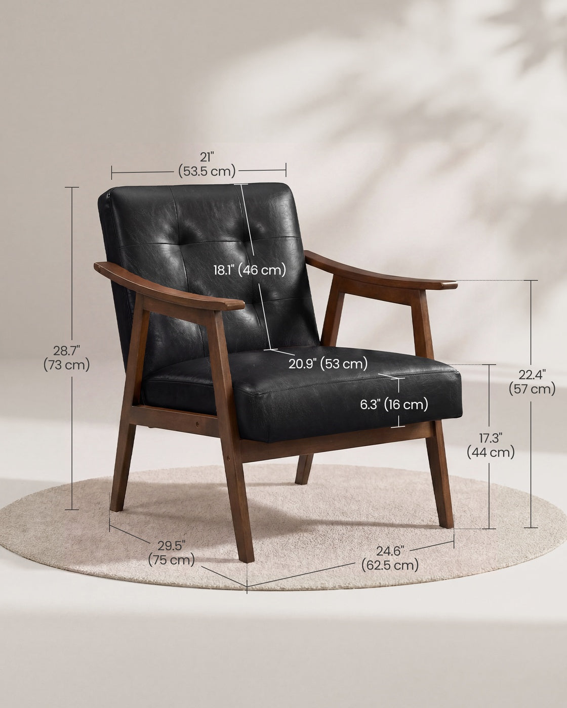 VASAGLE Accent Chair, PU Leather, Button Tufted, Black