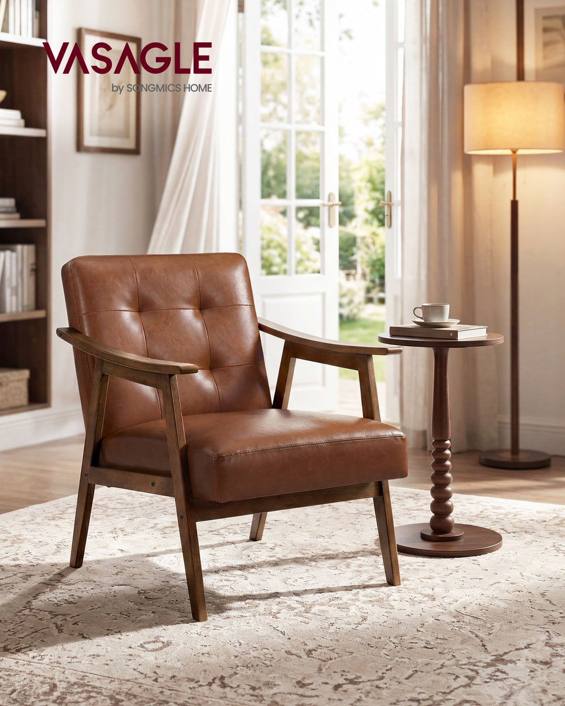 VASAGLE PU Leather Accent Chair for Living Room Bedroom or Office – Brown