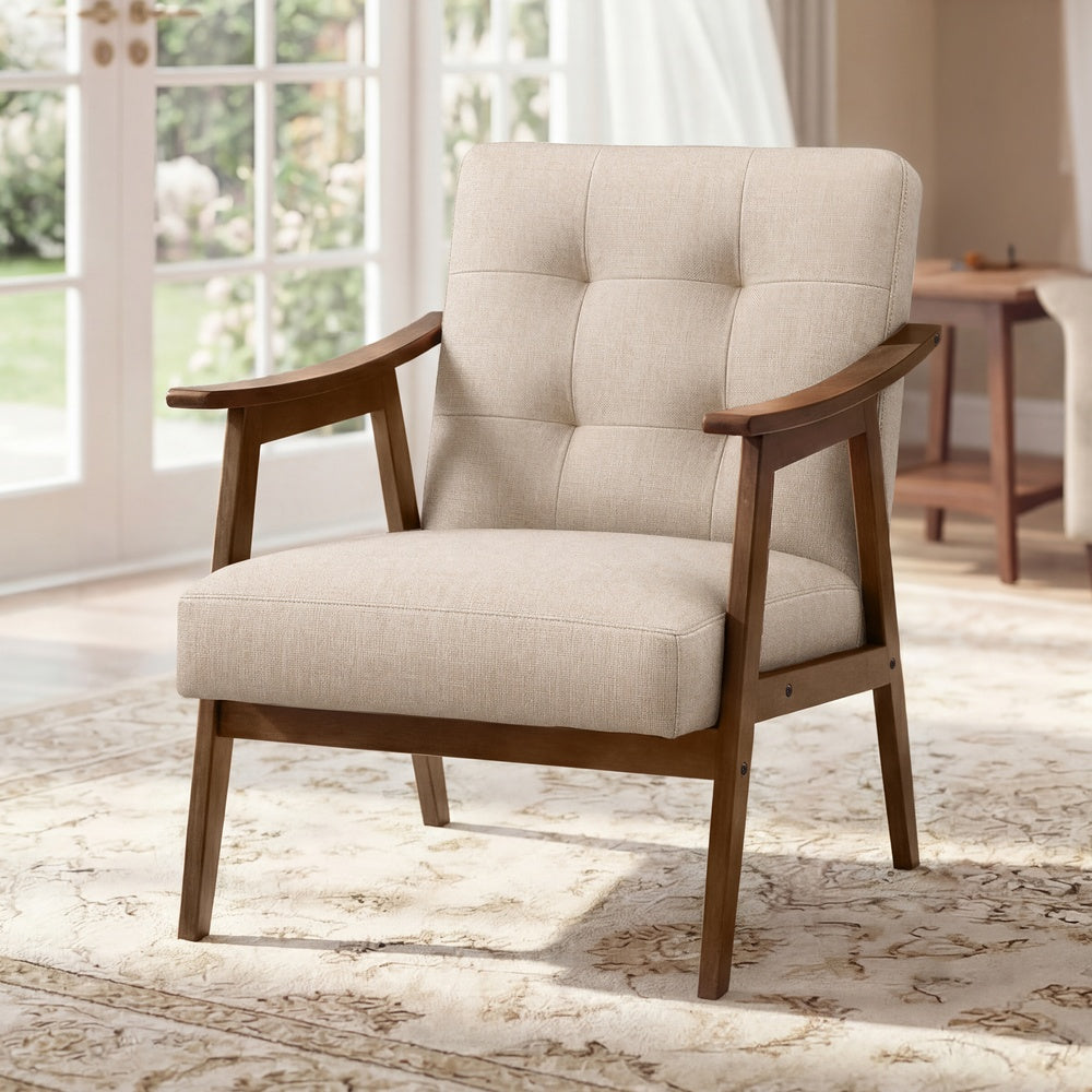 VASAGLE Accent Chair, Button Tufted, Thick Cushion, Beige