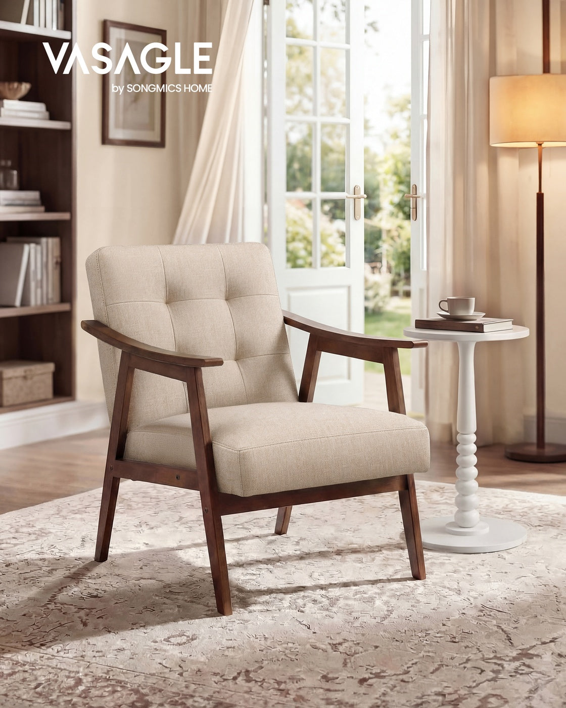VASAGLE Accent Chair, Button Tufted, Thick Cushion, Beige