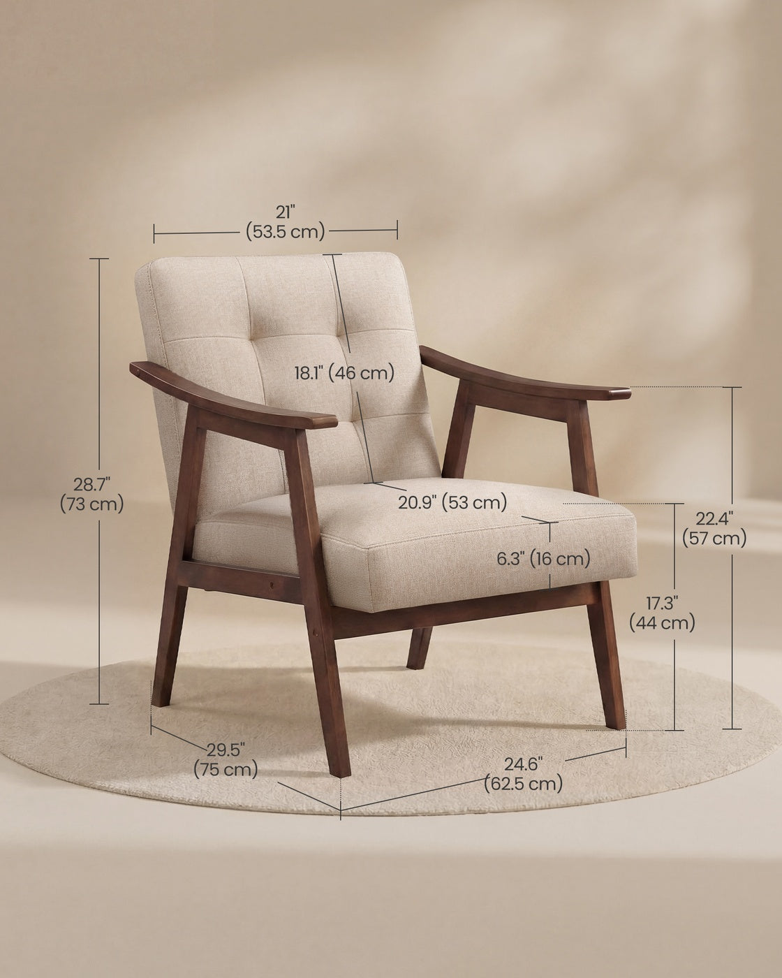 VASAGLE Accent Chair, Button Tufted, Thick Cushion, Beige