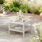 SONGMICS HOME Sencillo Outdoor Steel Glass Side Table, Bone Color – Cloud White, Light Teak