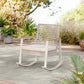 SONGMICS HOME Sencillo Outdoor Steel Rocking Chair, Bone Color – Cloud White, Light Teak