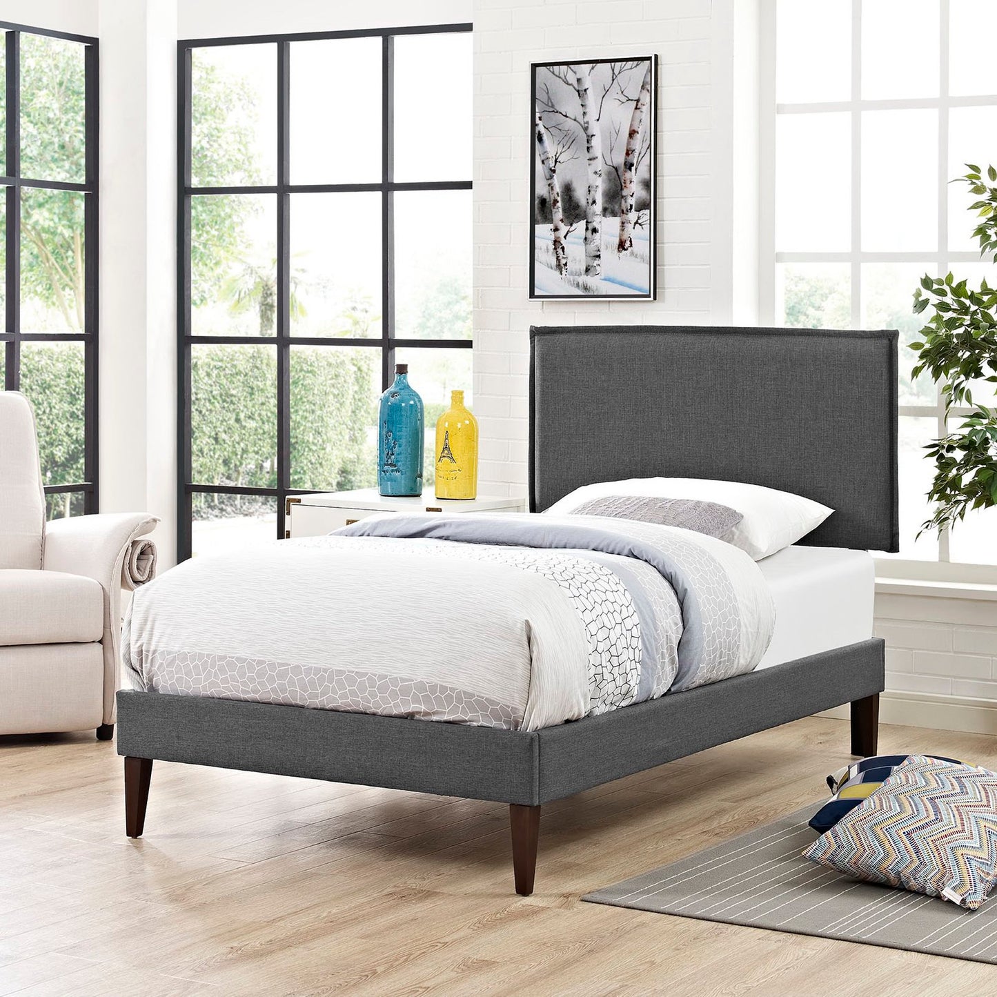 Camille Fabric Twin Platform Bed with Squared Tapered Legs by Modway MOD-5598