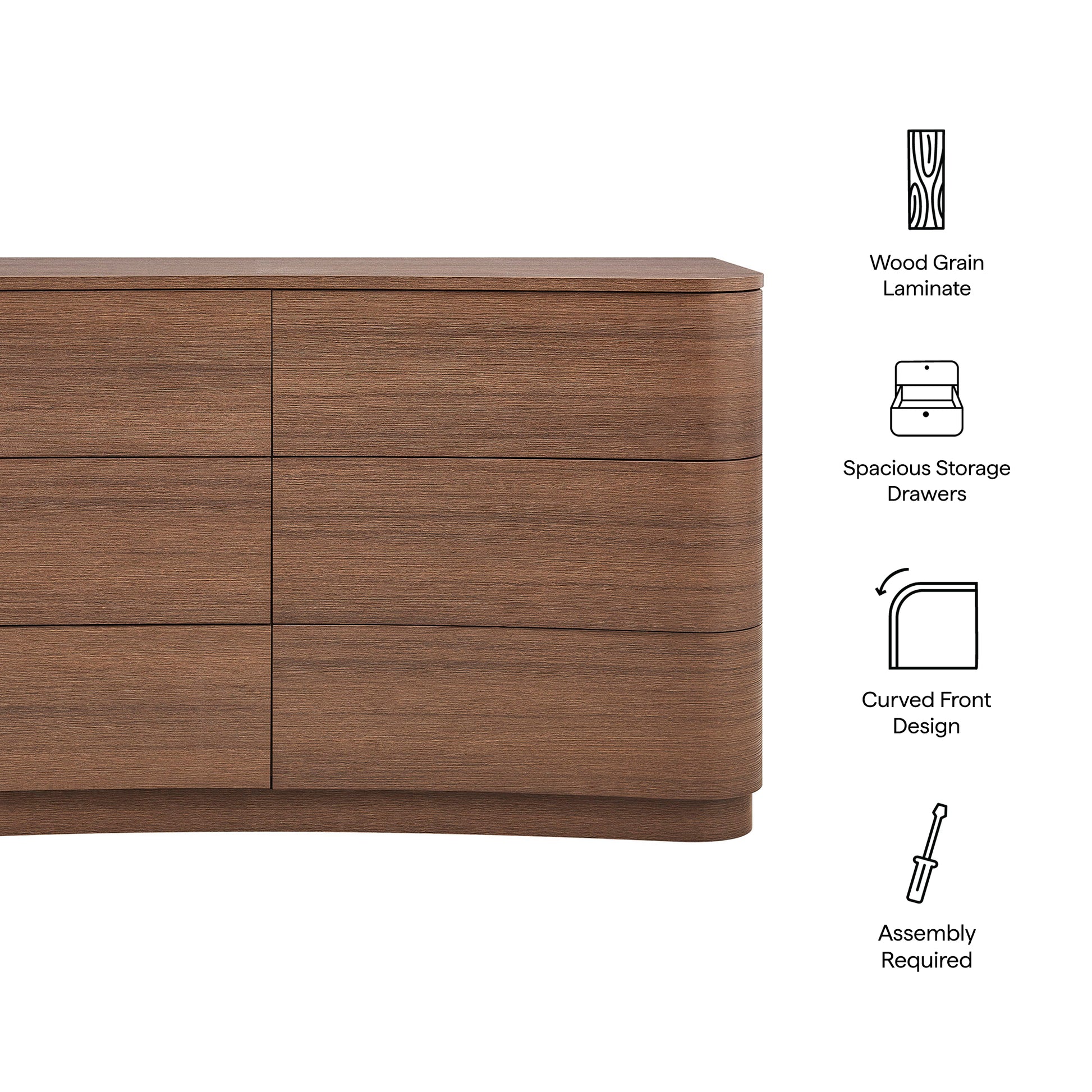 Mirae 6-Drawer Curved Dresser by Modway MOD-7229 FredCo