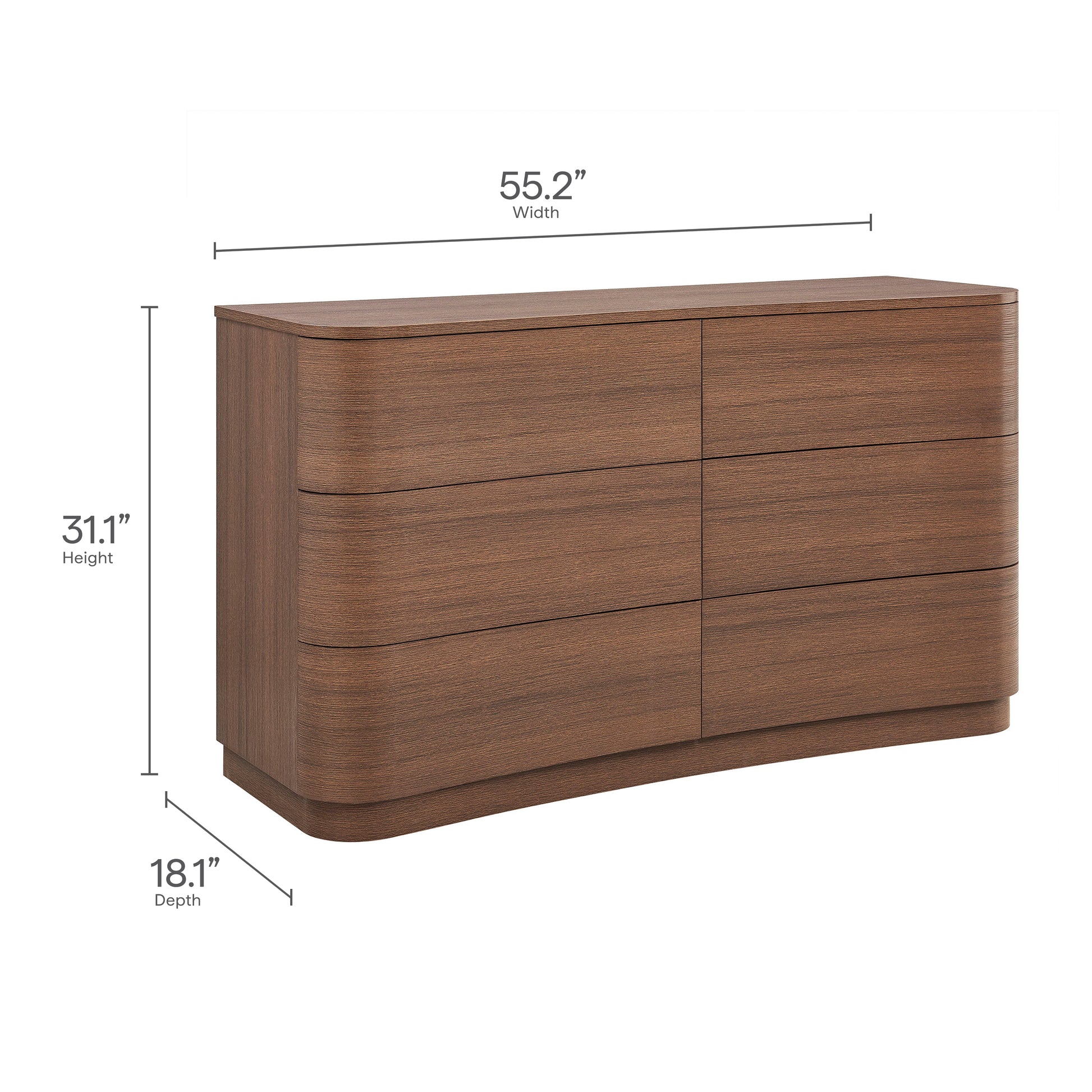 Mirae 6-Drawer Curved Dresser - Brushed Brown Oak Mirae 6-Drawer Curved Dresser - Brushed Brown Oak