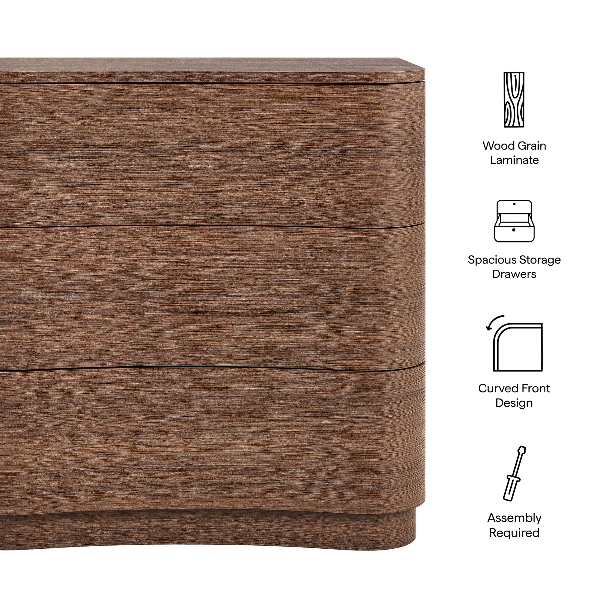 Mirae 3-Drawer Curved Compact Dresser by Modway MOD-7230 FredCo