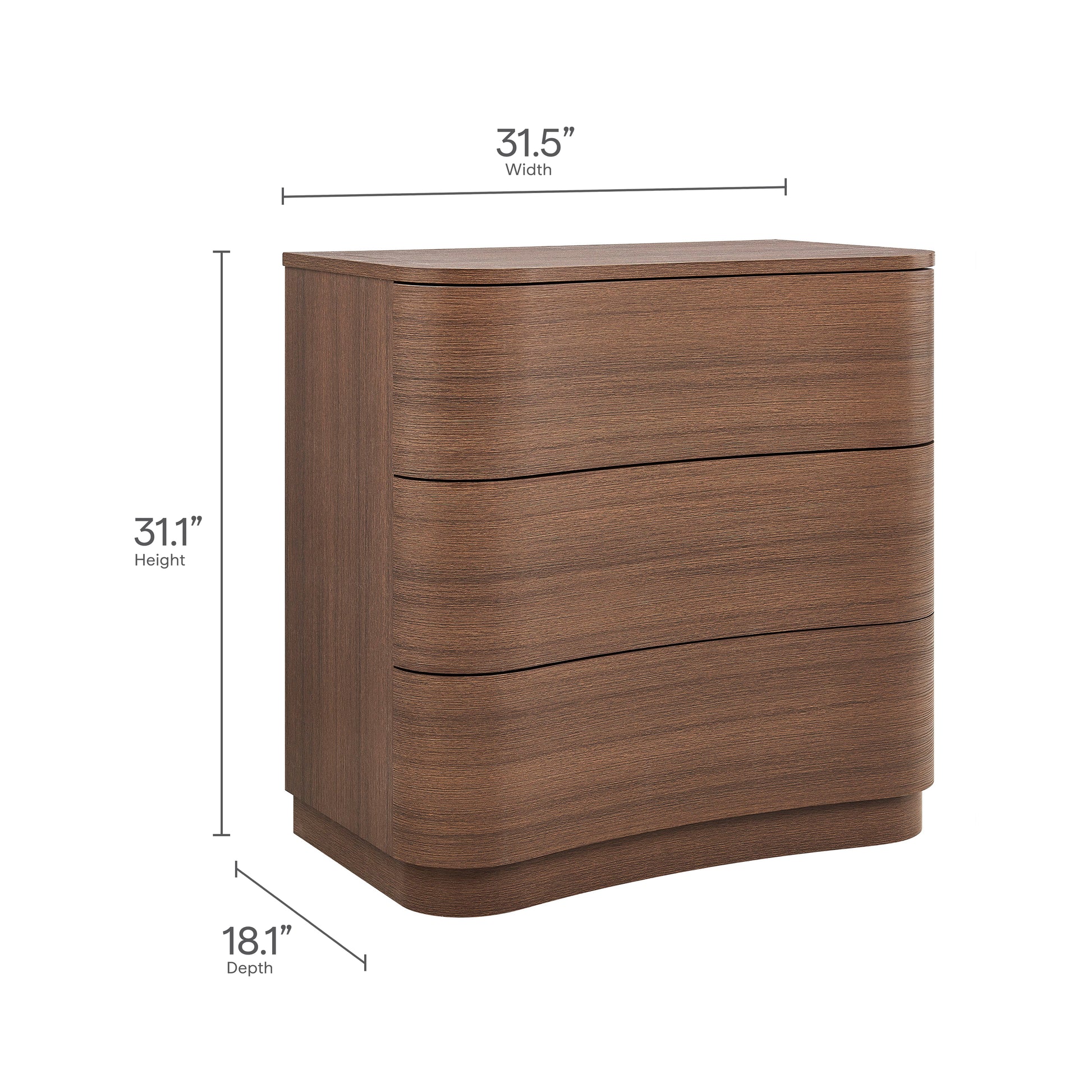 Mirae 3-Drawer Curved Compact Dresser by Modway MOD-7230 FredCo