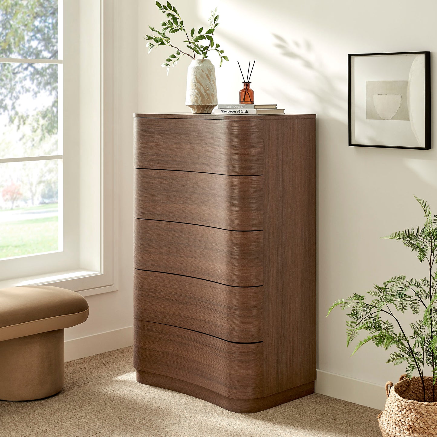 Mirae 5-Drawer Curved Dresser Chest of Drawers by Modway MOD-7231 FredCo