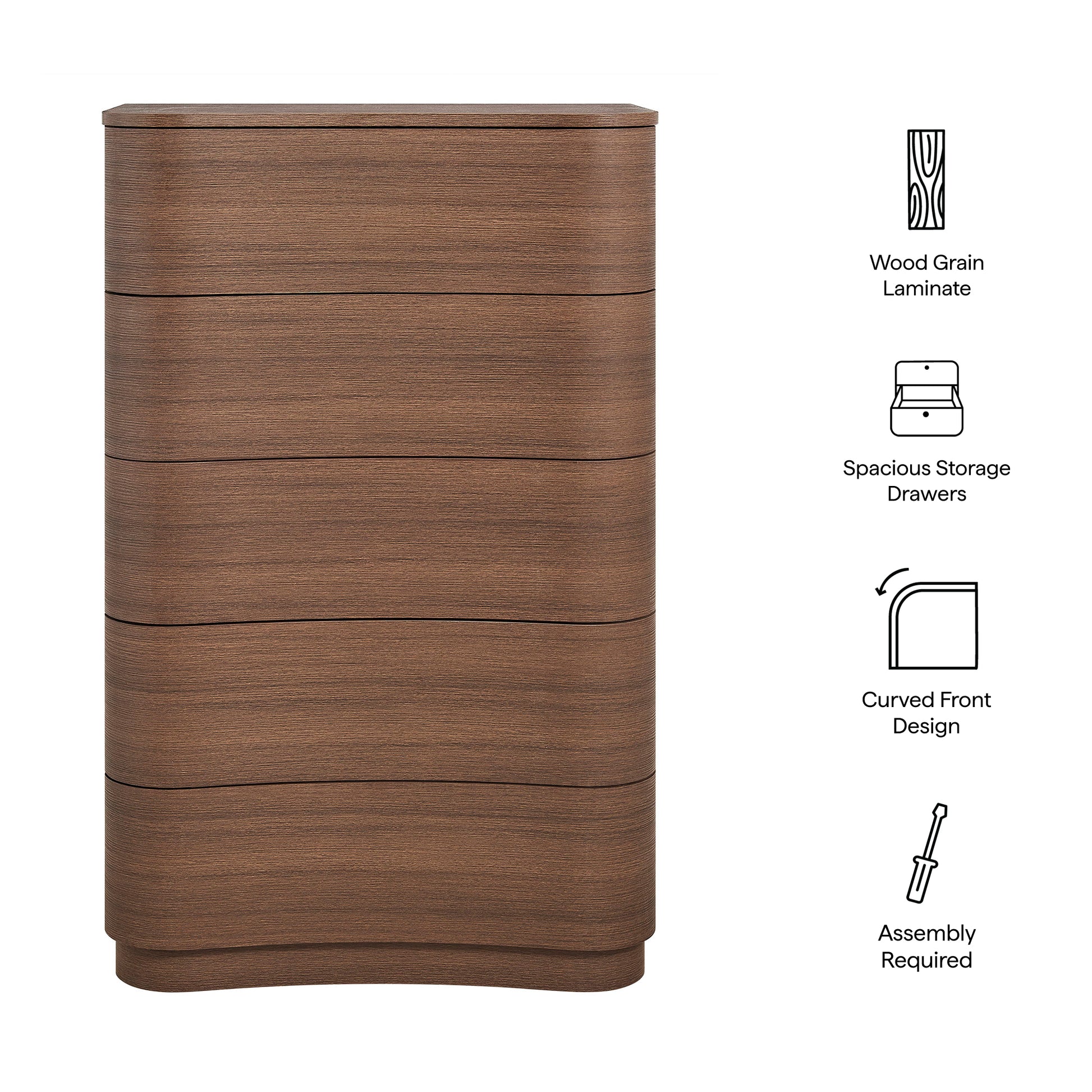 Mirae 5-Drawer Curved Dresser Chest of Drawers by Modway MOD-7231 FredCo