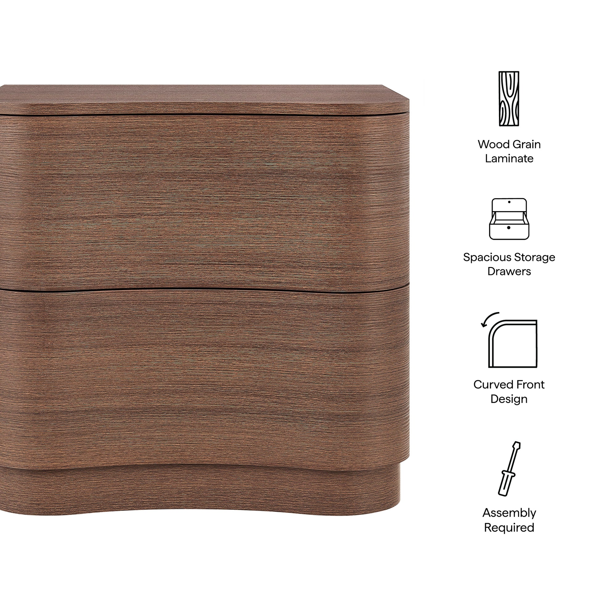 Mirae 2-Drawer Curved Nightstand by Modway MOD-7232 FredCo