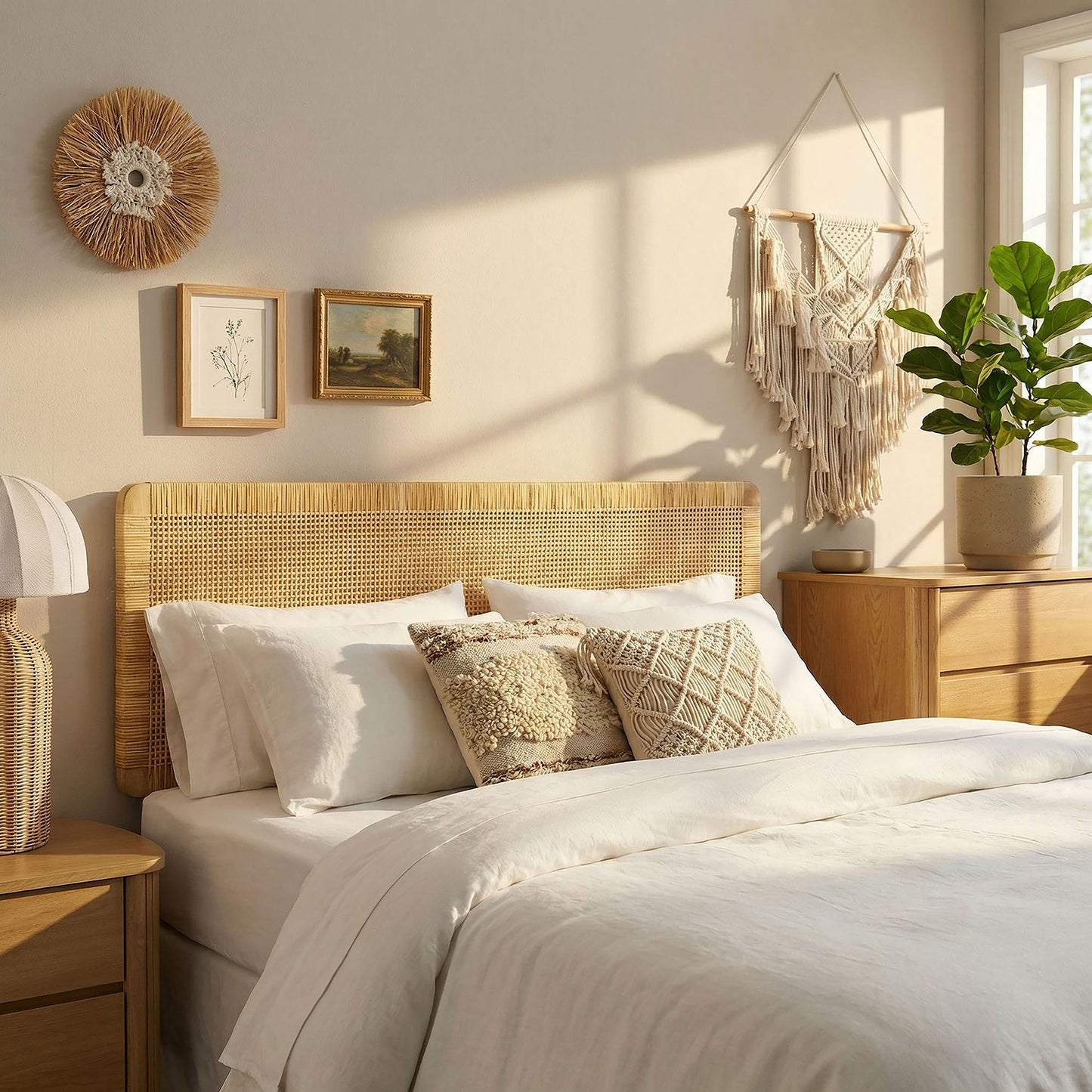 Sandy Wall Mounted Wood and Rattan Full Size Headboard by Modway MOD-7338