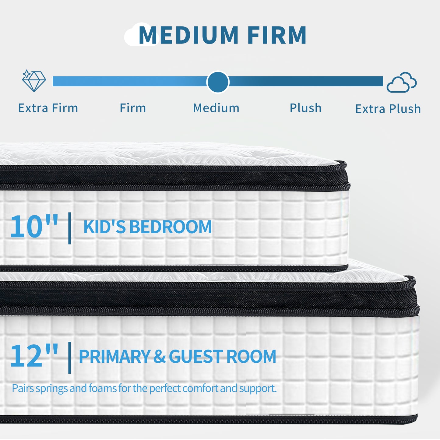 QUEEN Size 12 Inch Hybrid Mattress Individual Pocket Spring 7-Zoned Memory Foam