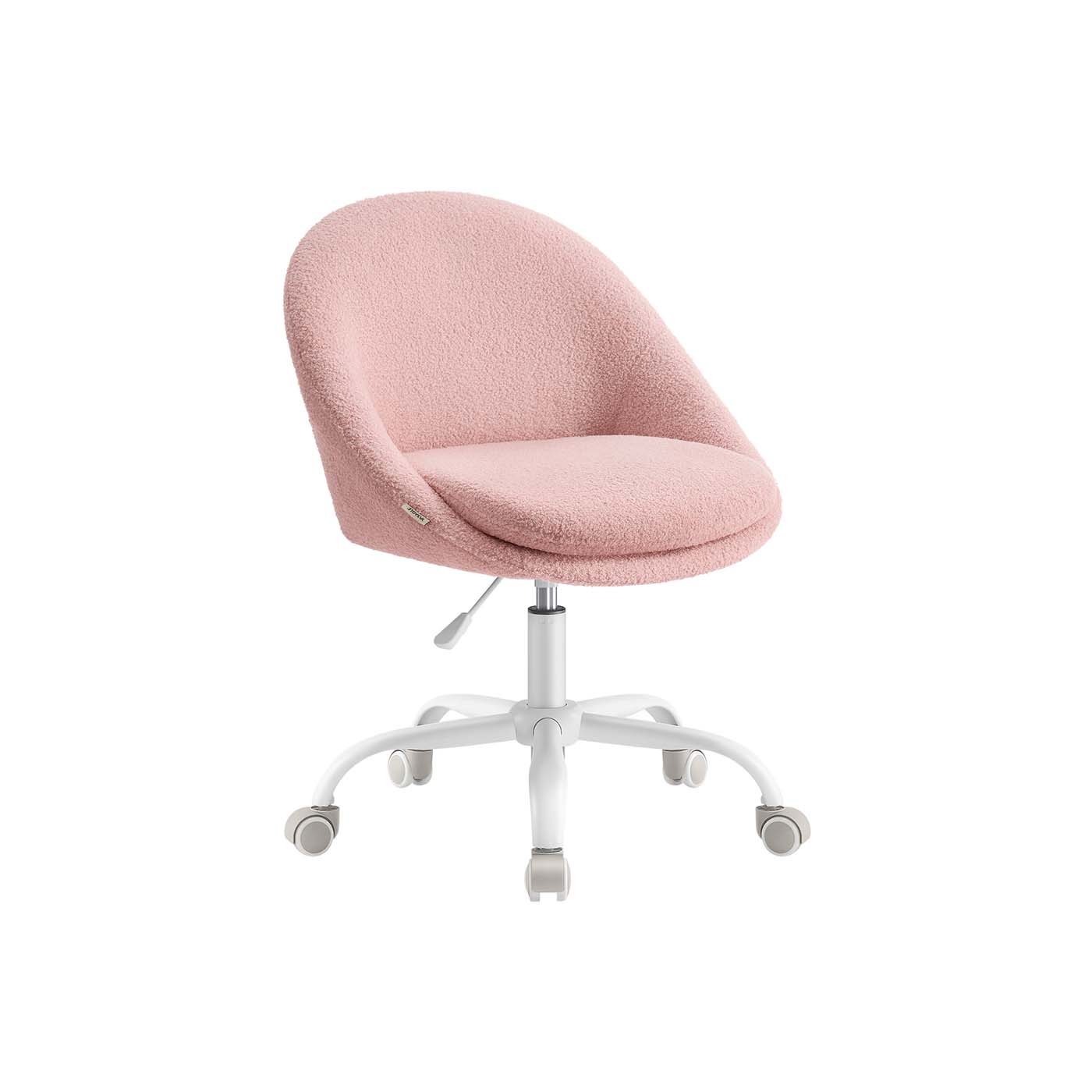 VASAGLE Swivel Vanity Chair with Back and Wheels in Teddy Fleece – Jelly Pink