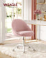 VASAGLE Swivel Vanity Chair with Back and Wheels in Teddy Fleece – Jelly Pink