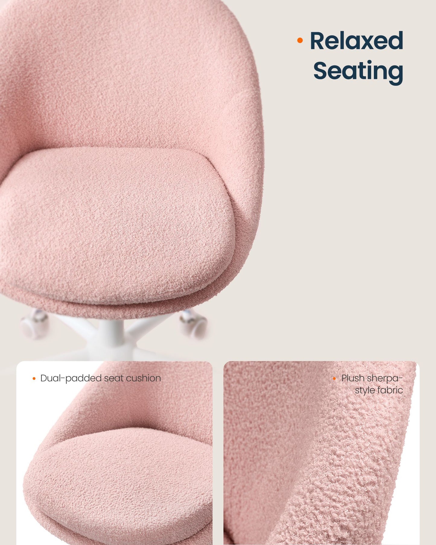 SONGMICS HOME Armless Vanity Chair, Adjustable Swivel – Jelly Pink