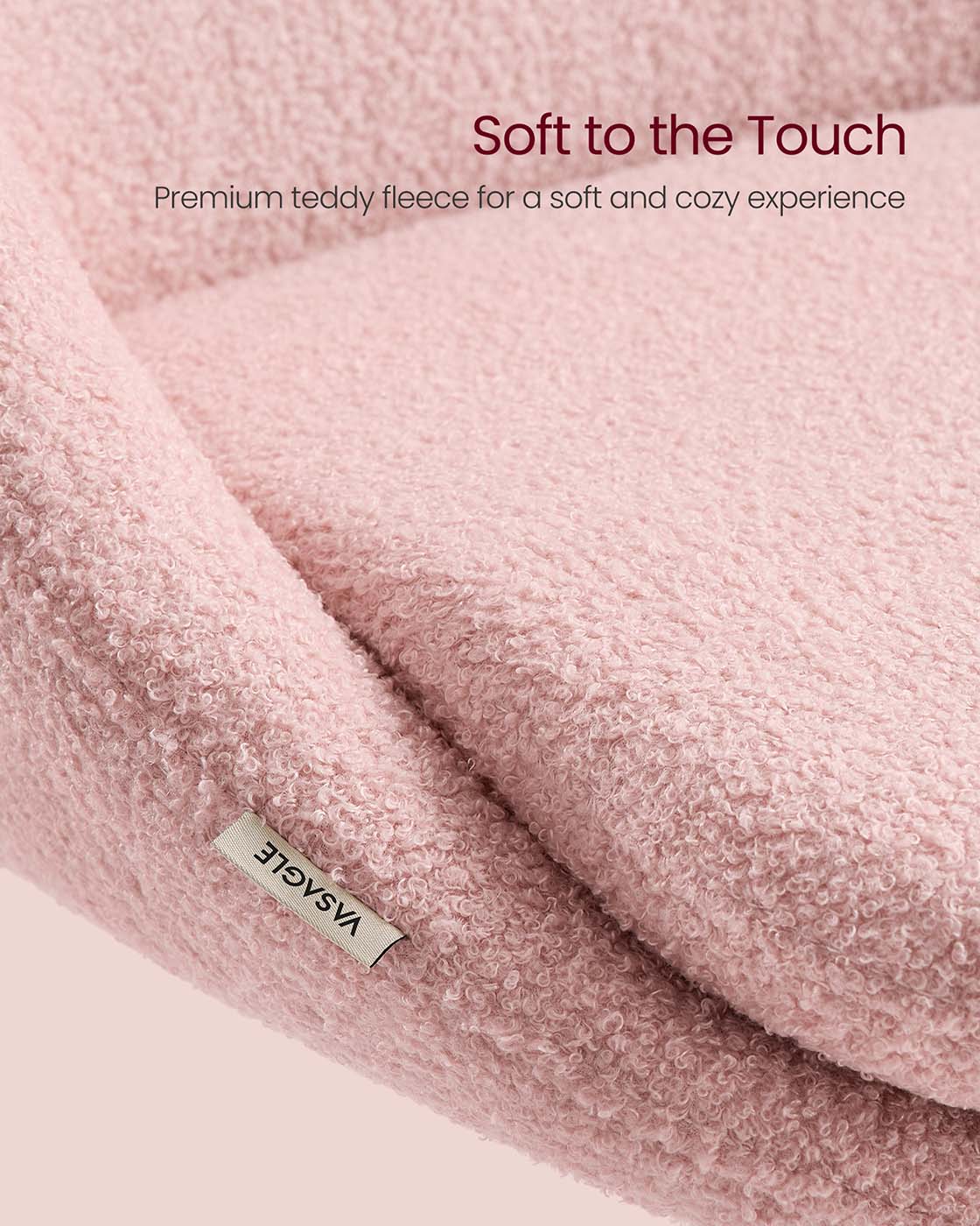 VASAGLE Swivel Vanity Chair with Back and Wheels in Teddy Fleece – Jelly Pink