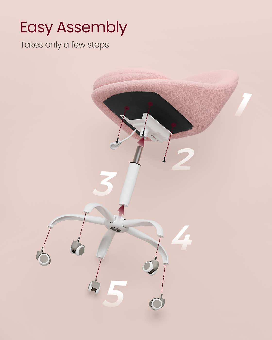 VASAGLE Swivel Vanity Chair with Back and Wheels in Teddy Fleece – Jelly Pink