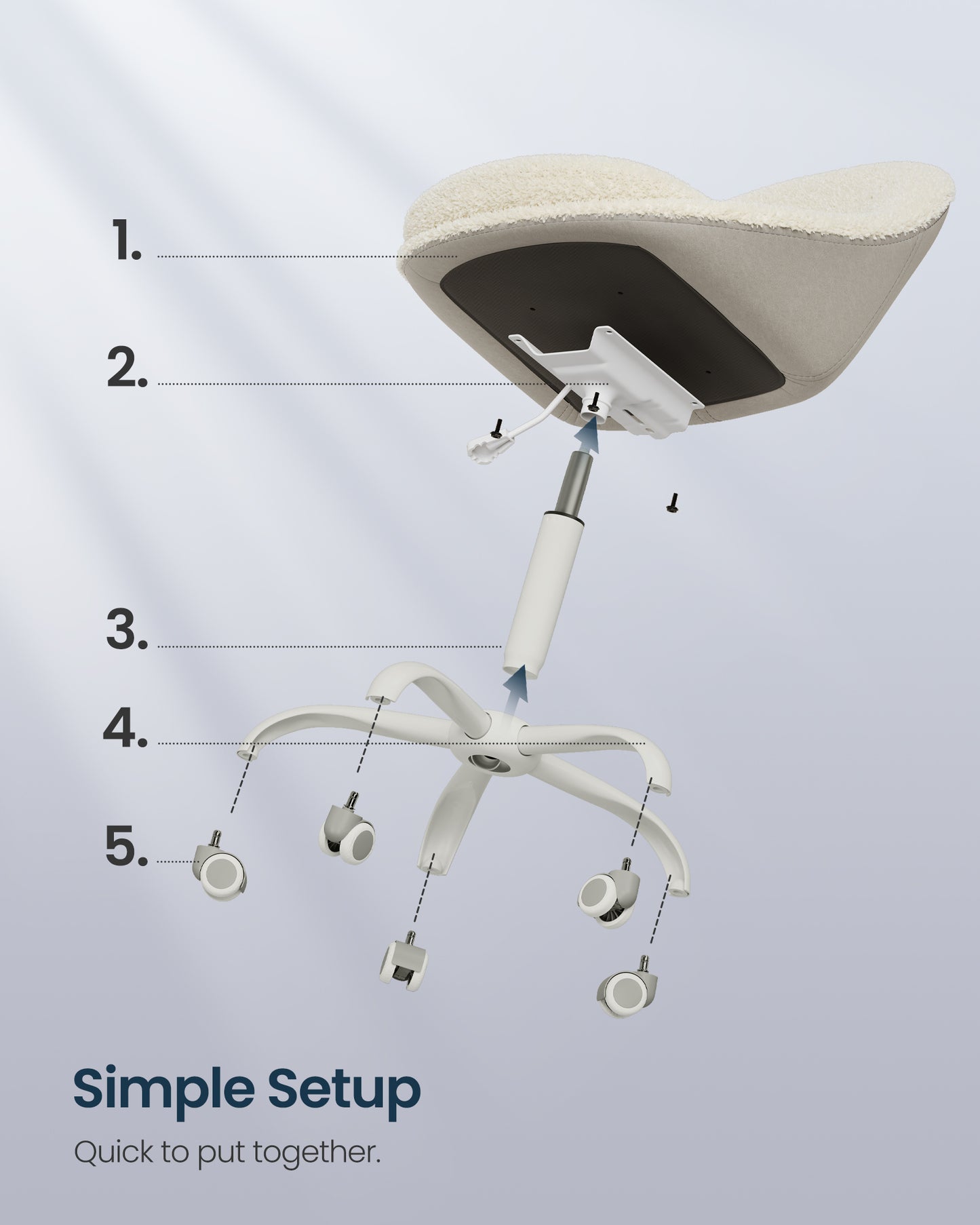 SONGMICS HOME Armless Vanity Chair, Adjustable Swivel – White and Beige