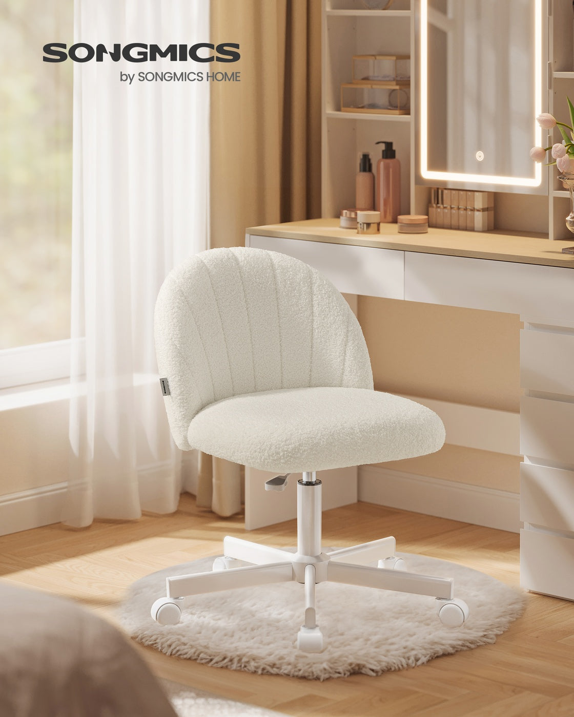SONGMICS Teddy Fleece Office Chair – Cream White
