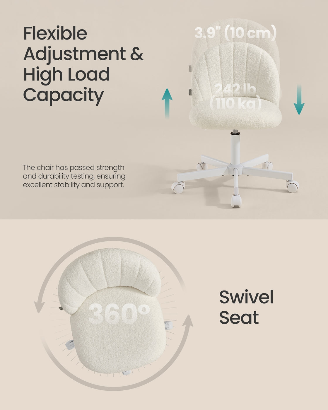 SONGMICS Teddy Fleece Office Chair – Cream White