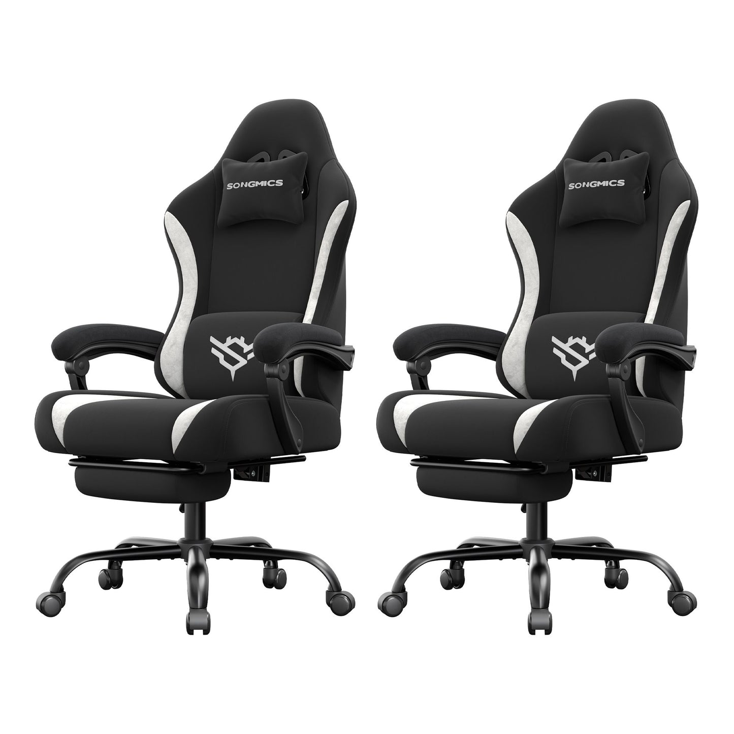SONGMICS Set of 2 Ergonomic Gaming Chairs Bundle, with Footrest Comfy Desk Chair – Ink Black, Cloud White