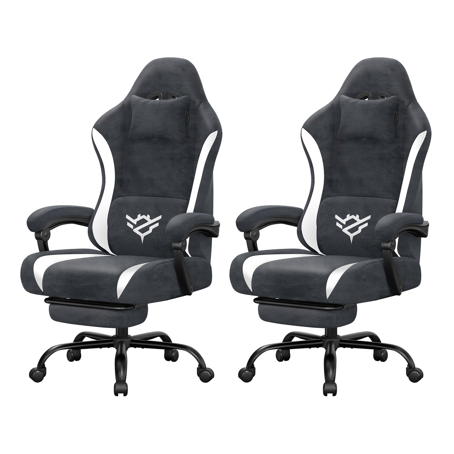 SONGMICS Set of 2 Ergonomic Gaming Chairs Bundle, with Footrest Comfy Desk Chair – Charcoal Gray, Cloud White