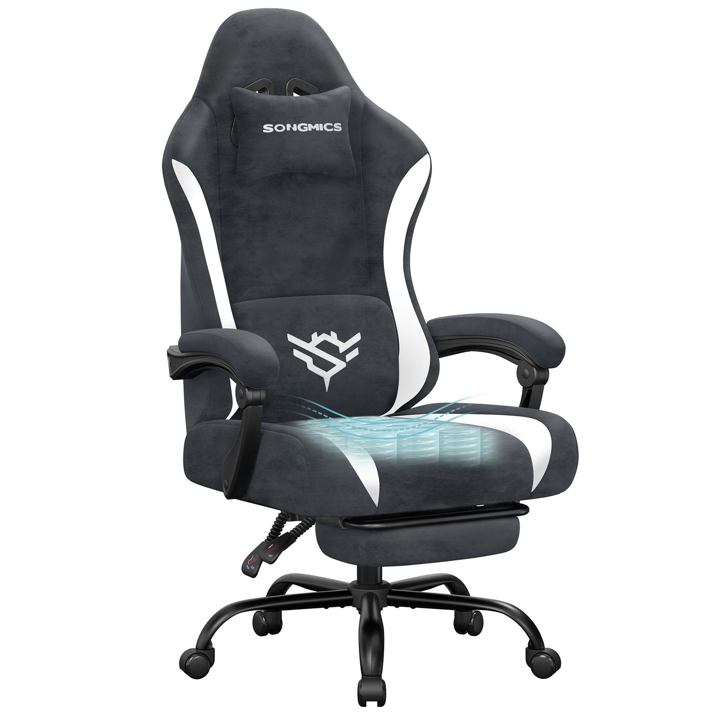 SONGMICS Gaming Chair, Ergonomic Computer Desk Chair with Footrest, Reclining Backrest – Charcoal Gray and Cloud White