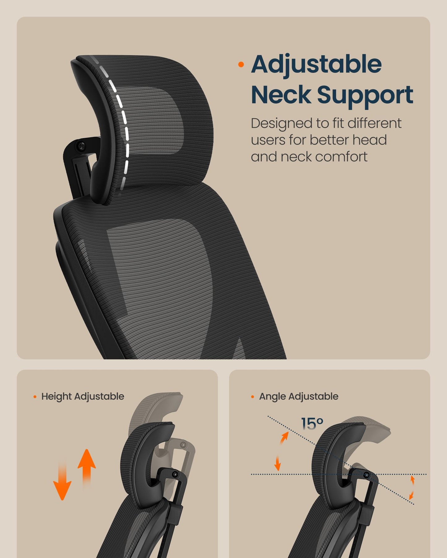 SONGMICS HOME Ergonomic Mesh Desk Chair with Flip-Up Armrests and Headrest | Computer Office Chair in Ink Black