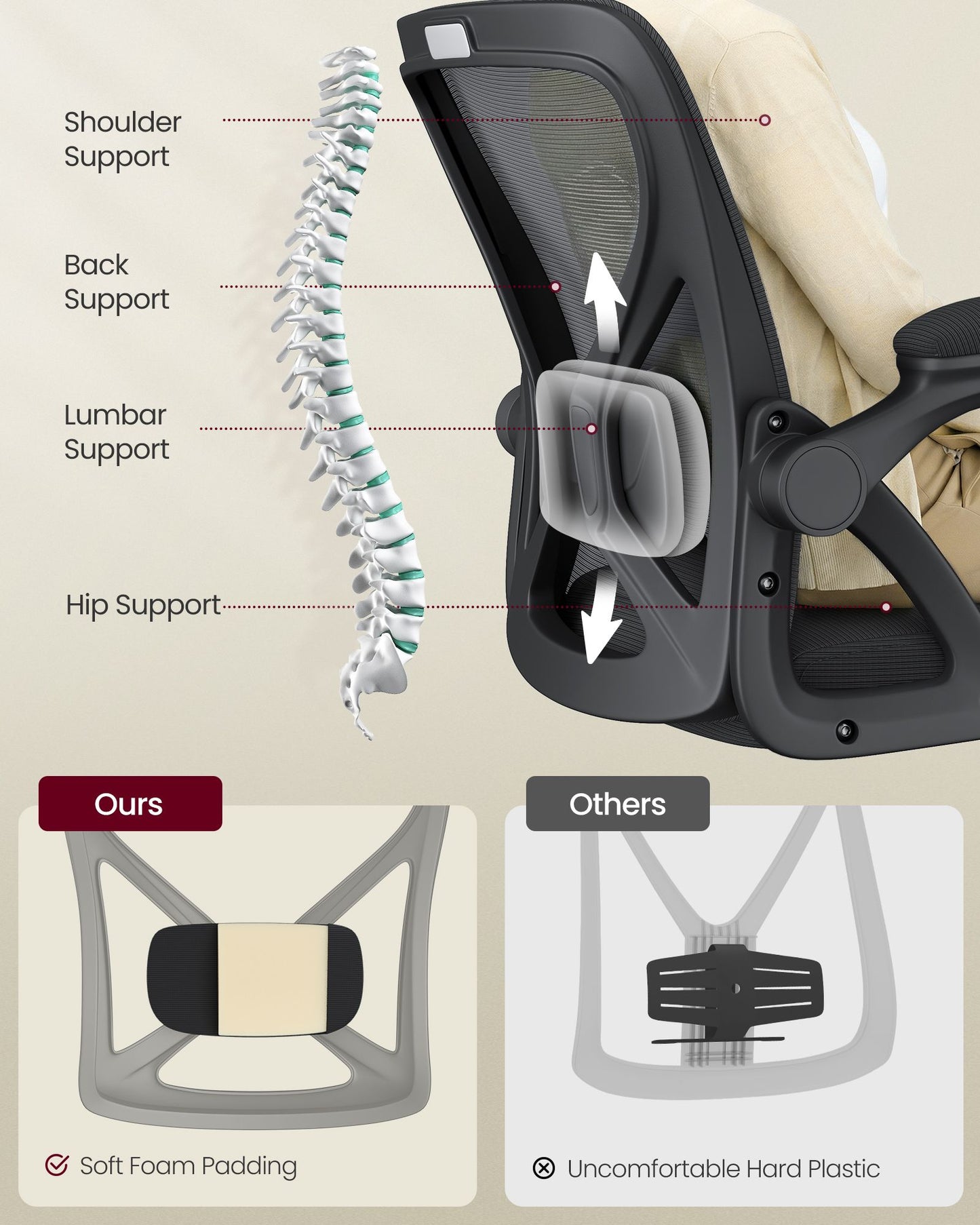 VASAGLE Ergonomic Mesh Office Chairs with Adjustable Lumbar Support – Ink Black