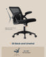 SONGMICS HOME Ergonomic Mesh Desk Chair with Flip-Up Armrests | Computer Office Chair in Ink Black
