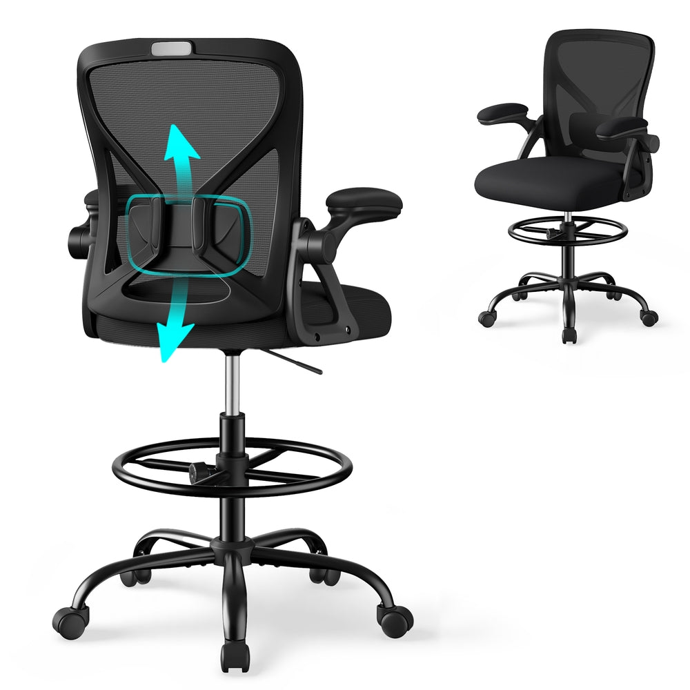 SONGMICS Drafting Chair Ergonomic Tall Office Chair for Standing Desk Mesh Back – Ink Black